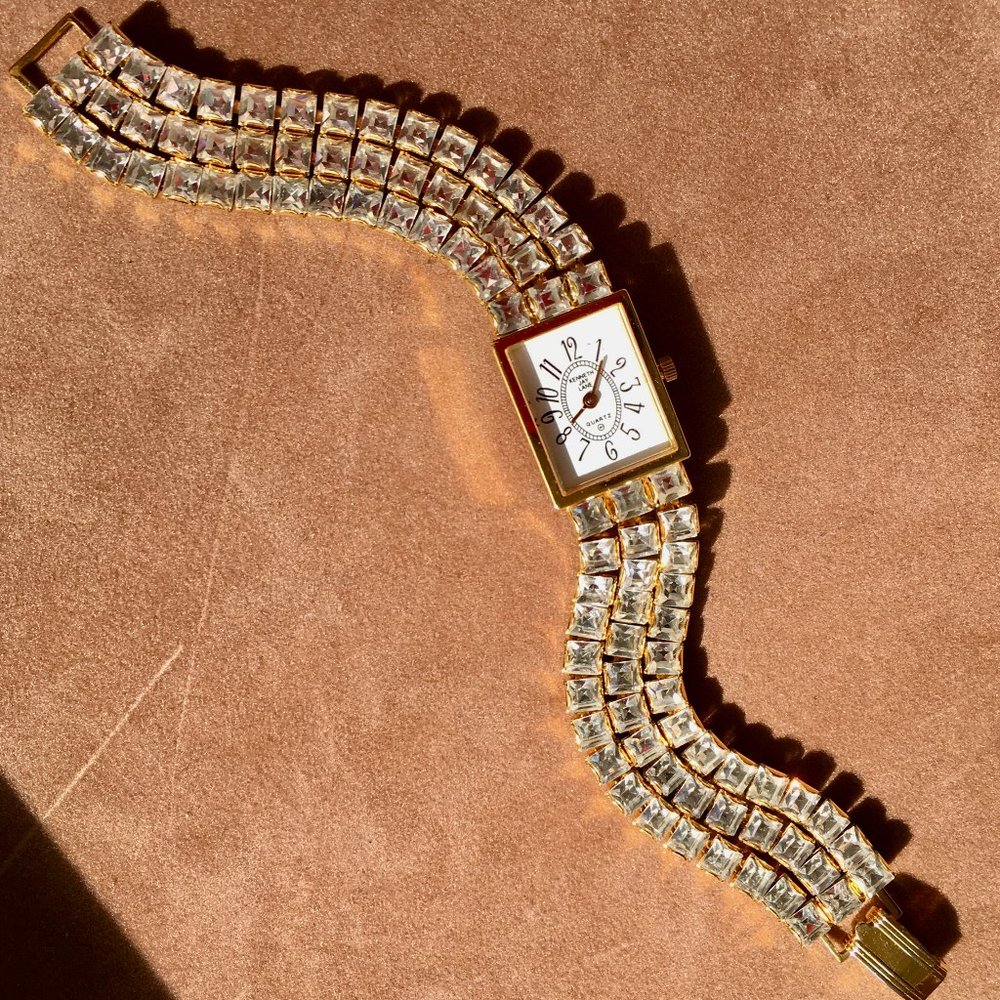 RETIRED Fabulous KENNETH JAY LANE Vintage Rhinestone Watch w/Square Cut Crystals